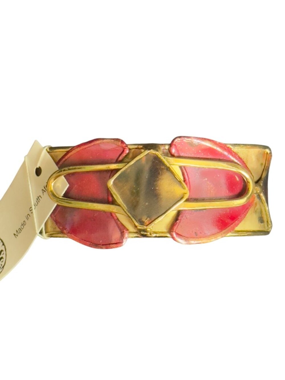 South Africa Handcrafted GoldTone Cuff Bracelet Enamel Accents Geometric Design